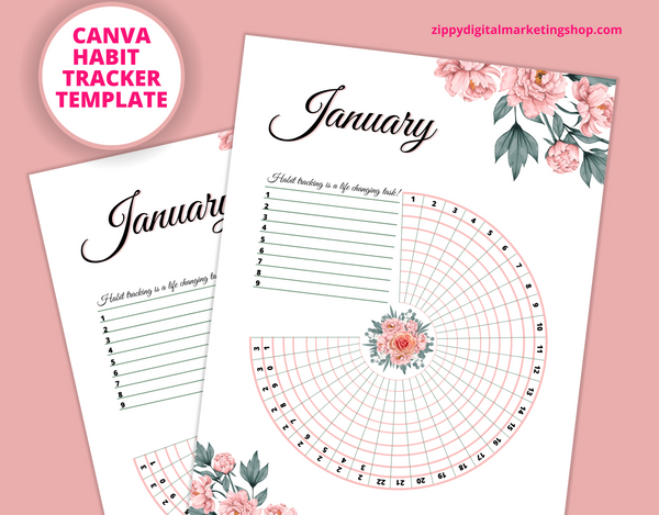 Pink Circular Habit Tracker Canva Template With Commercial License