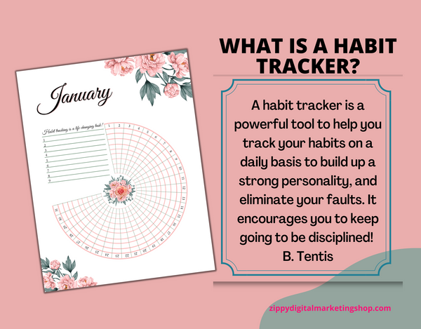 Pink Circular Habit Tracker Canva Template With Commercial License