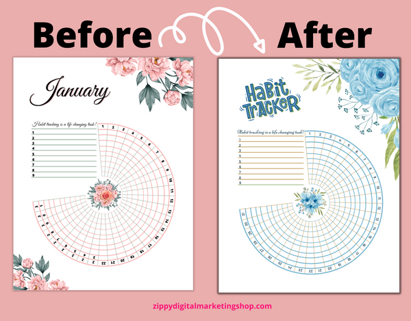 Pink Circular Habit Tracker Canva Template With Commercial License