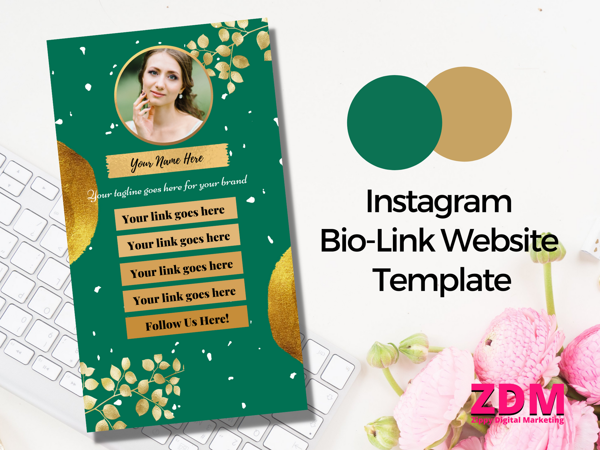 Green And Gold Instagram Bio Link Website Template