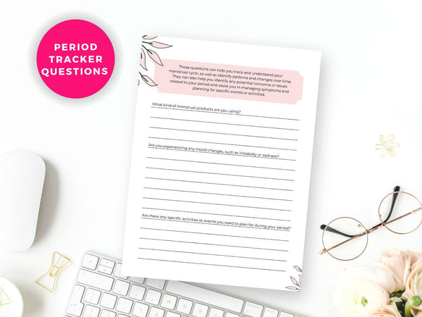 Period Tracker Planner Templates With Resell Rights | 12 Month Period Tracker With Questions