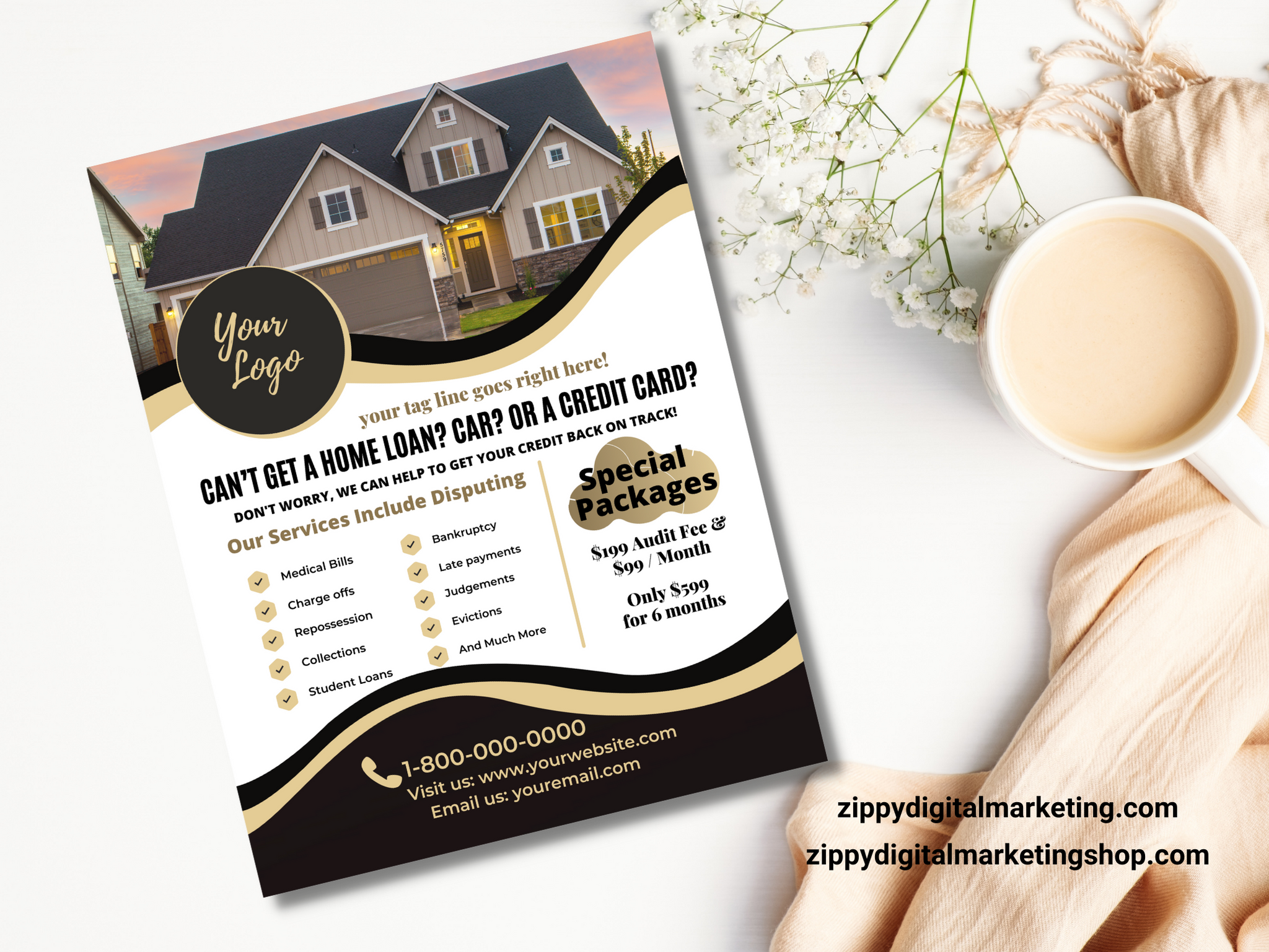 Editable & Luxurious Credit Repair Flyer Black and Gold