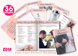 Plan Your Perfect Wedding, The Ultimate Wedding Planner Journal Editable PLR Canva Templates